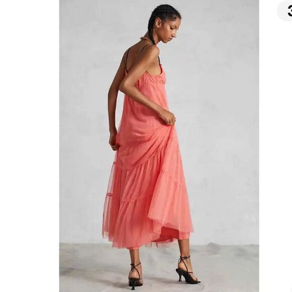NWT Maeve Anthropologie Tulle MIDI Dress Coral Small - Picture 7 of 14